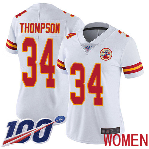 Women Kansas City Chiefs #34 Thompson Darwin White Vapor Untouchable Limited Player 100th Season Football Nike NFL Jersey->women nfl jersey->Women Jersey